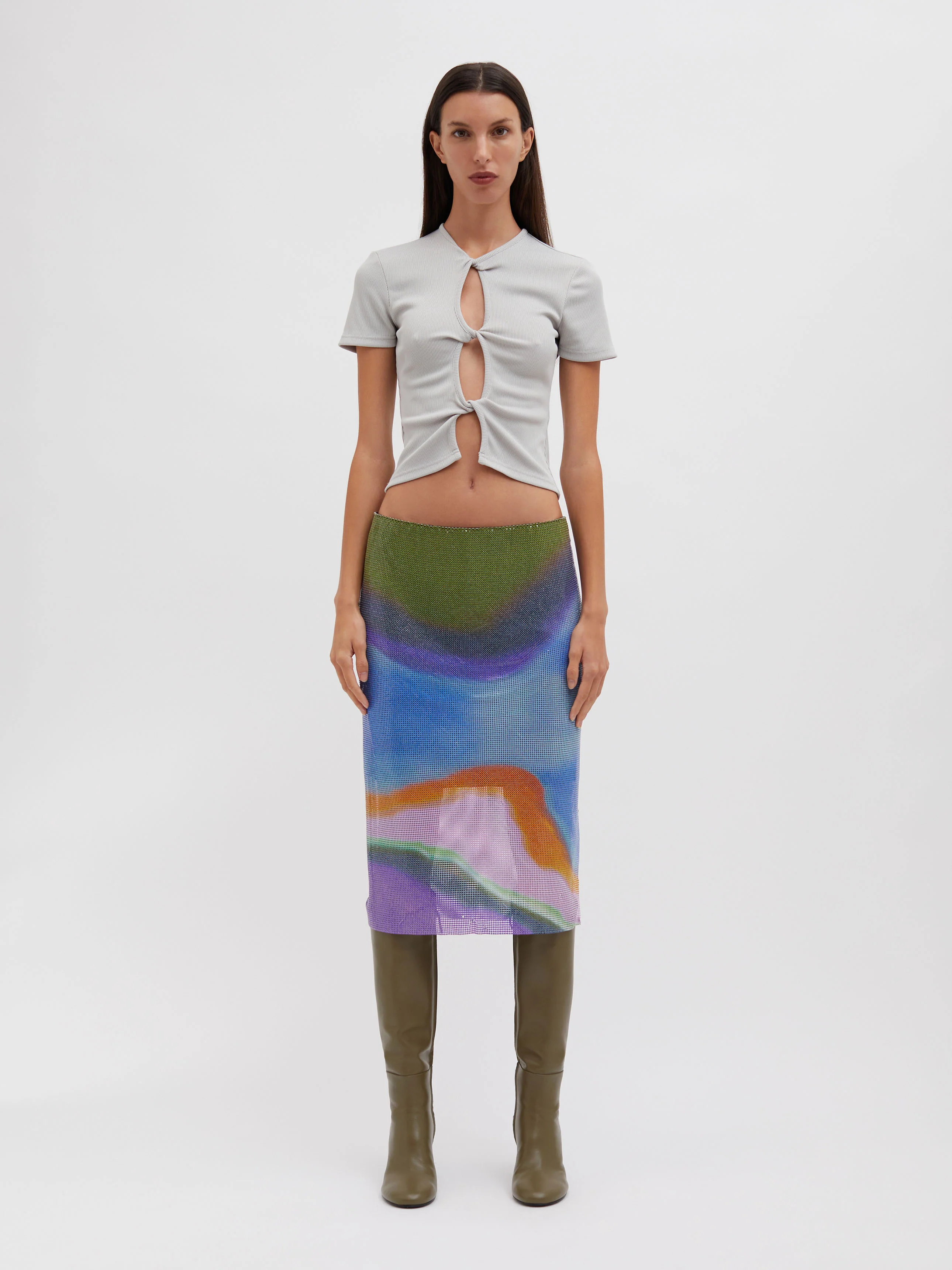 Aura Glowmesh Midi Skirt