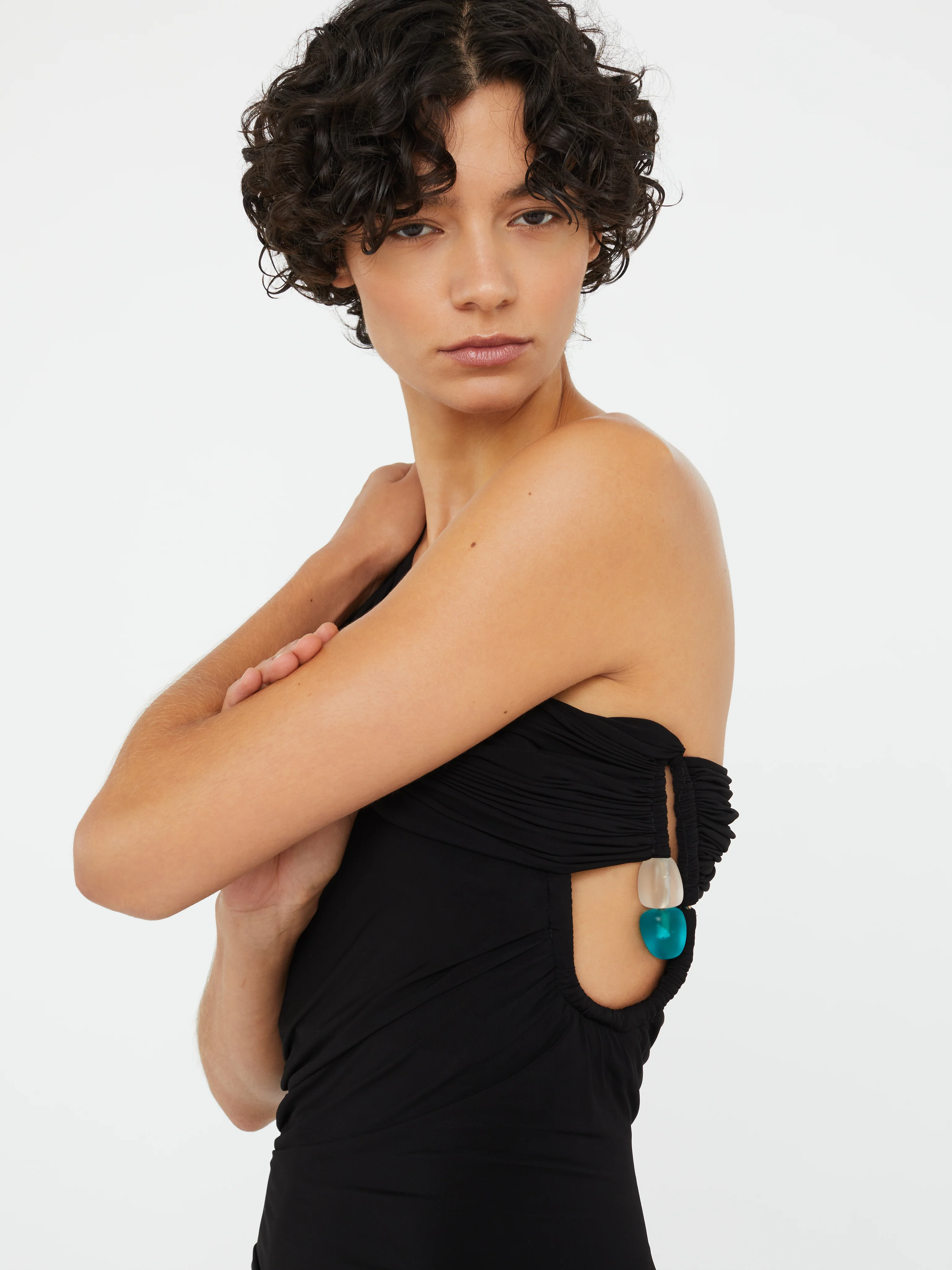 Beach Glass Draped Jersey Strapless Dress - Image 2