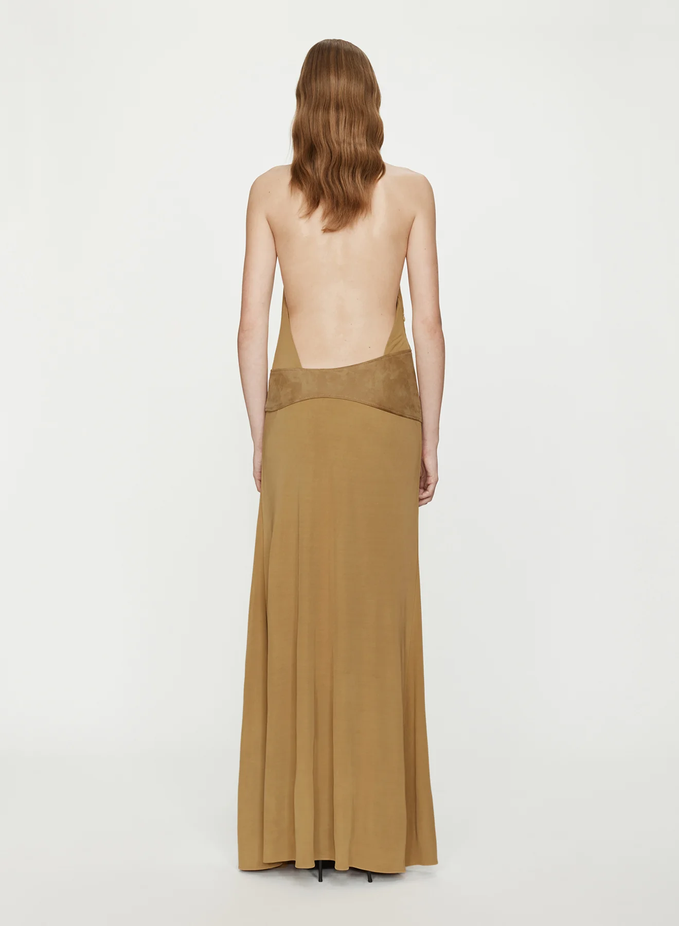Contour Suede Belted Jersey Halter Gown - Image 4