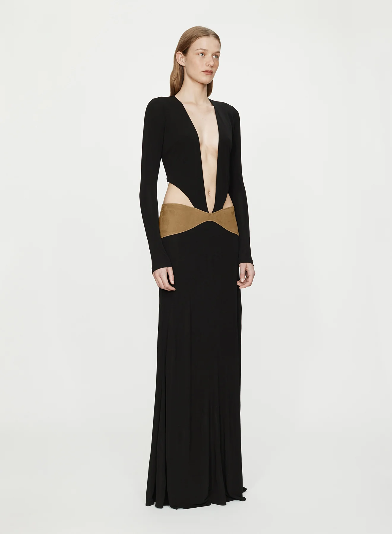 Contour Suede Belted Long Sleeve Gown - Image 2