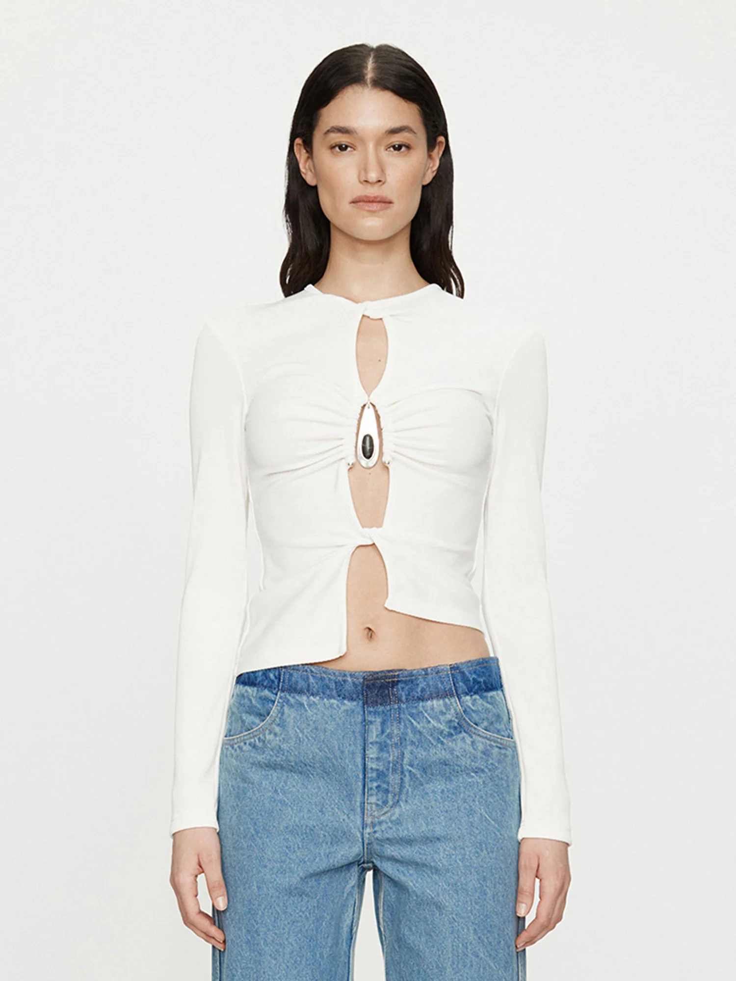 Crystal Pendant Open Twist Long Sleeve Top
