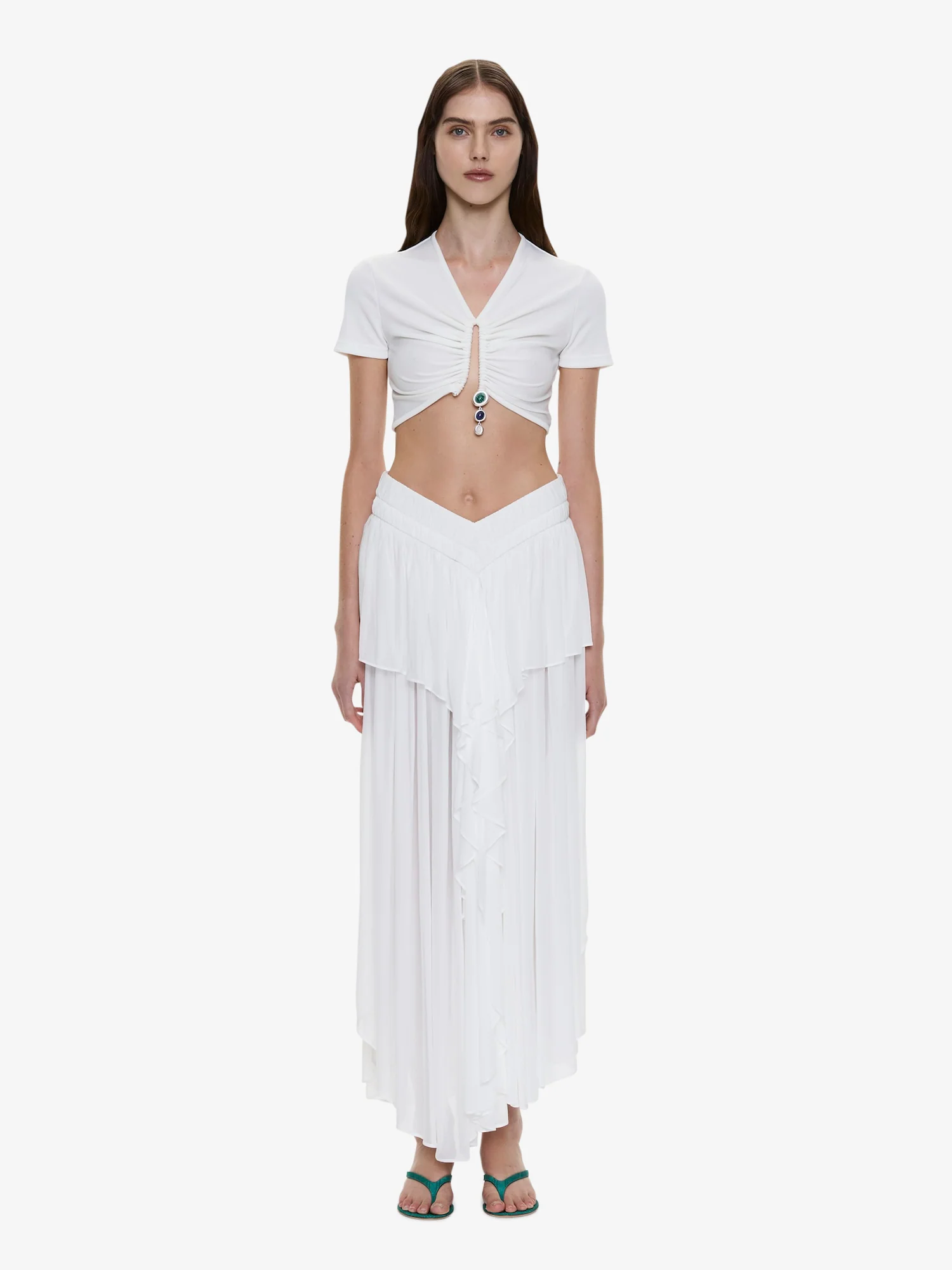 Droplet Crystal Pendant Ruched Tee - Image 2