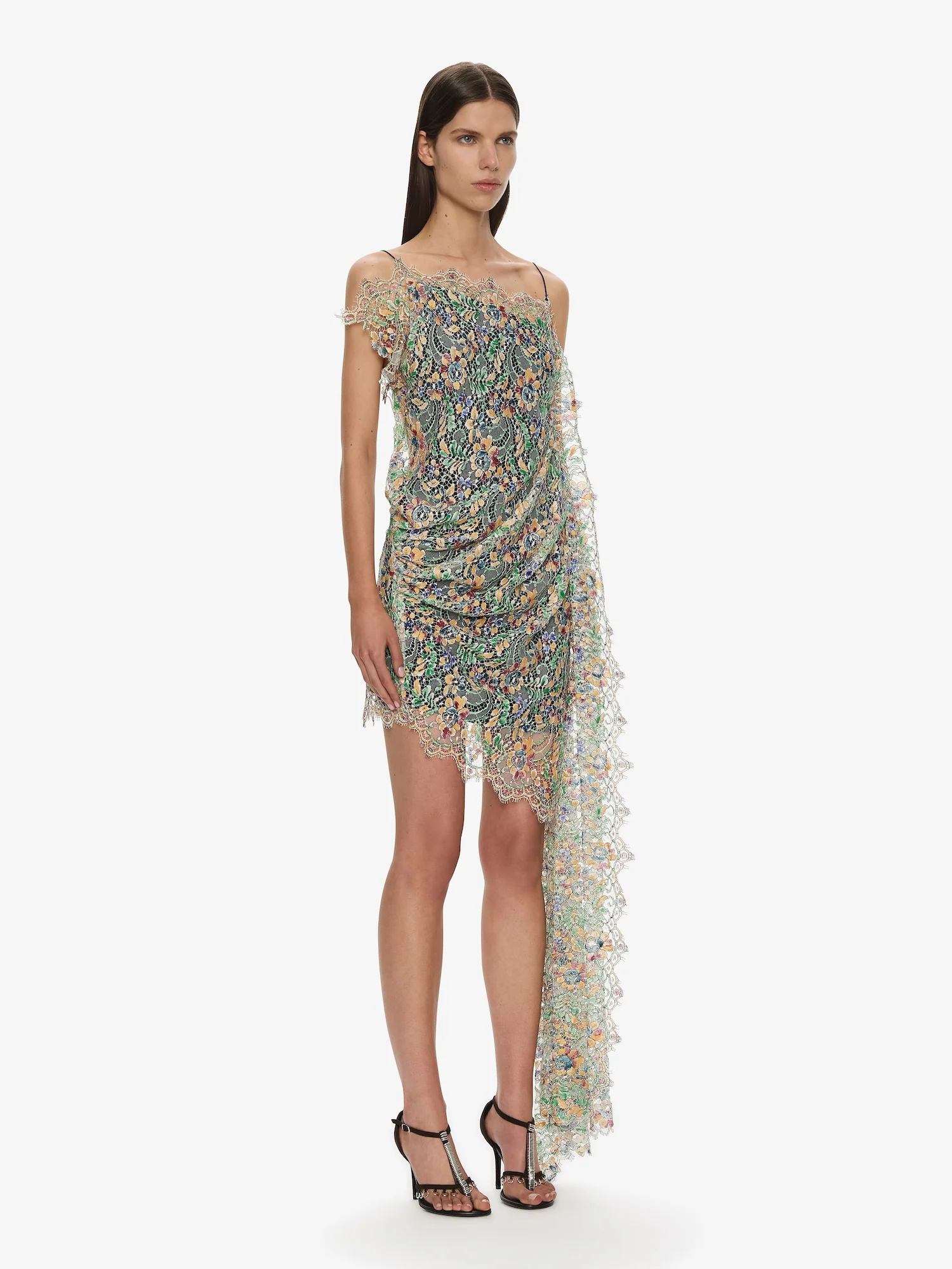 Hand Painted Draped Lace Mini Dress - Image 3