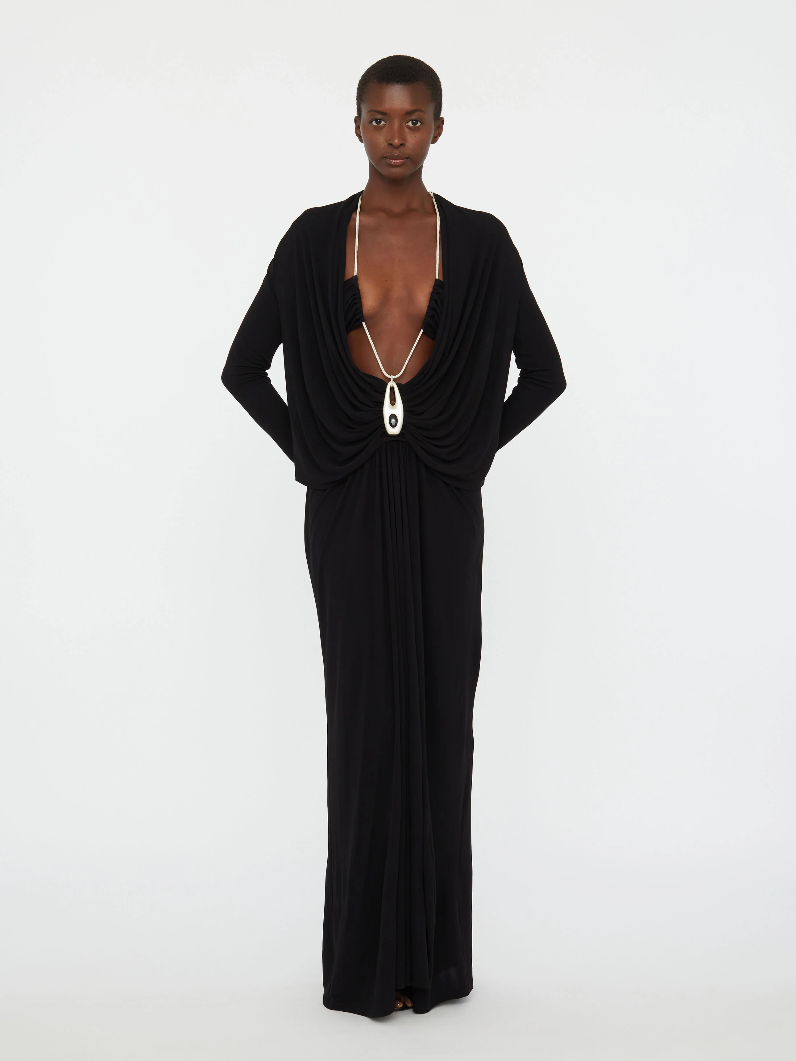 Lavalliere Draped Jersey Long Sleeve Dress - Image 3