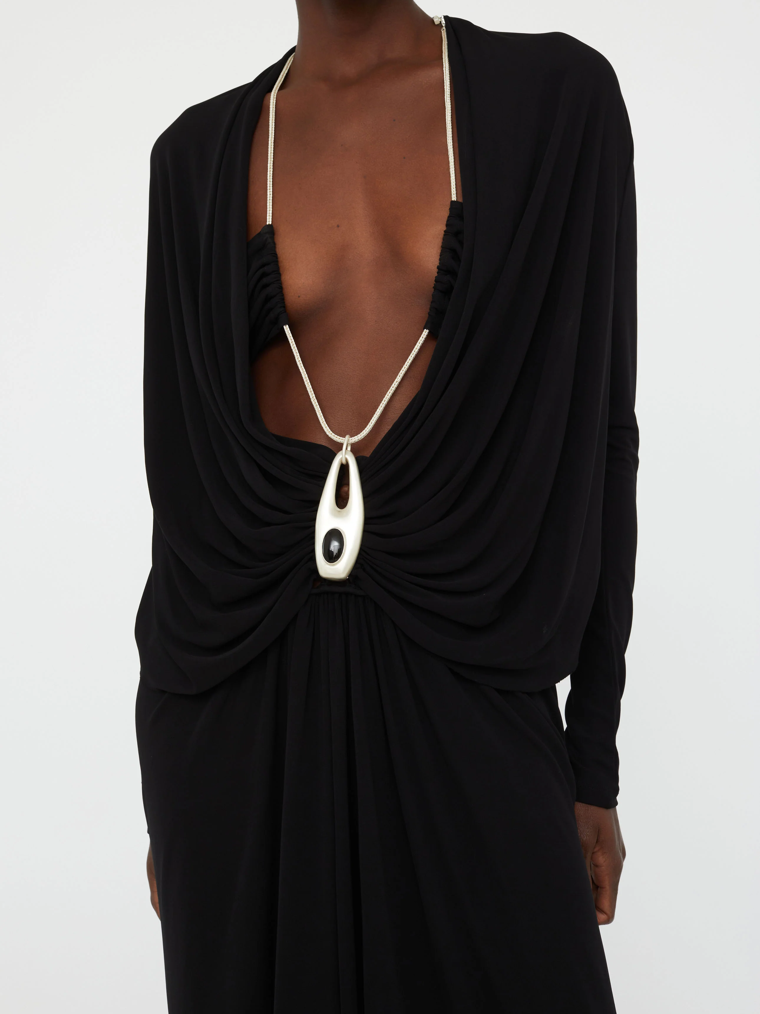 Lavalliere Draped Jersey Long Sleeve Dress - Image 4