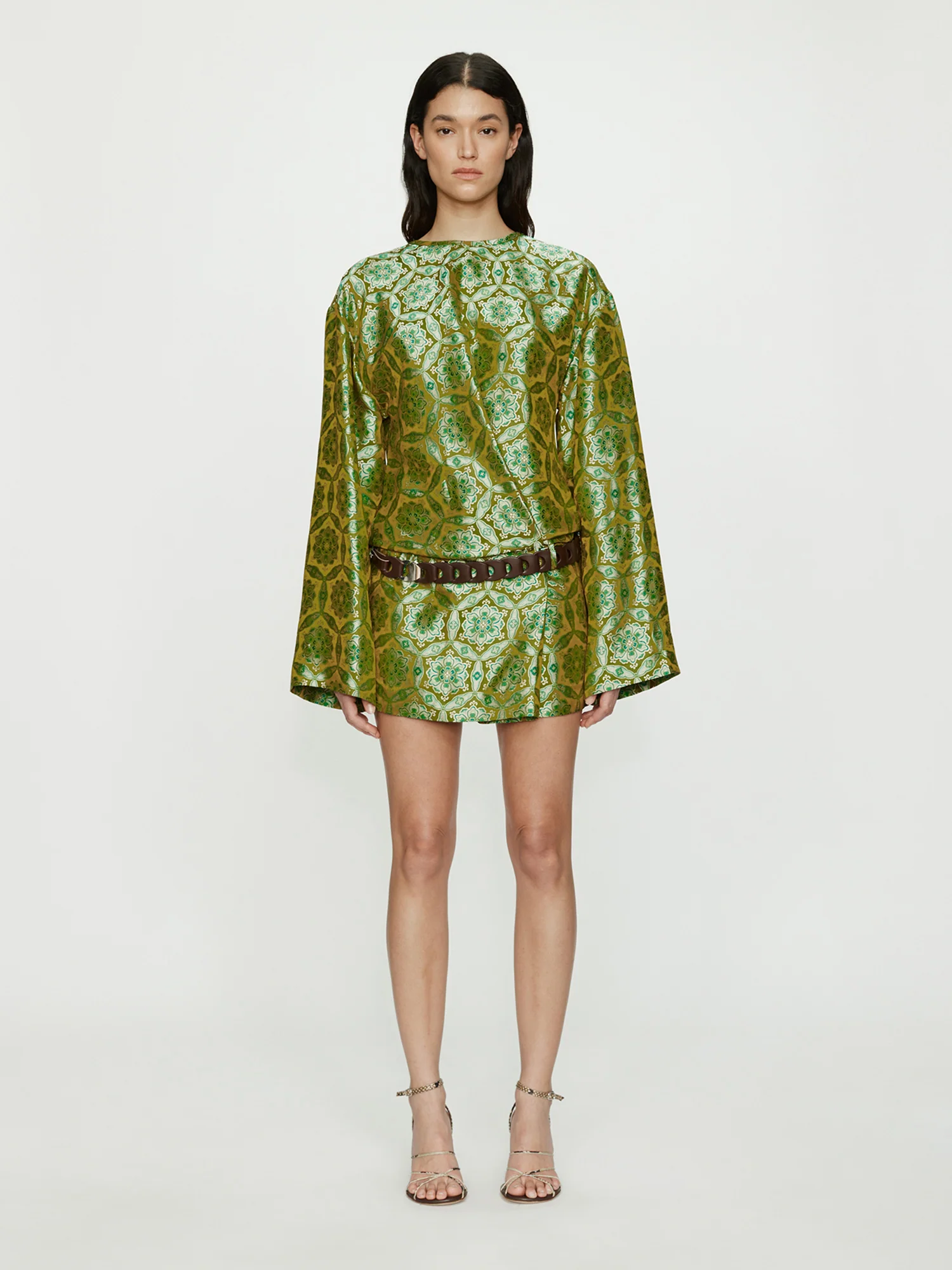 Palmira Leather Belted Long Sleeve Mini Dress