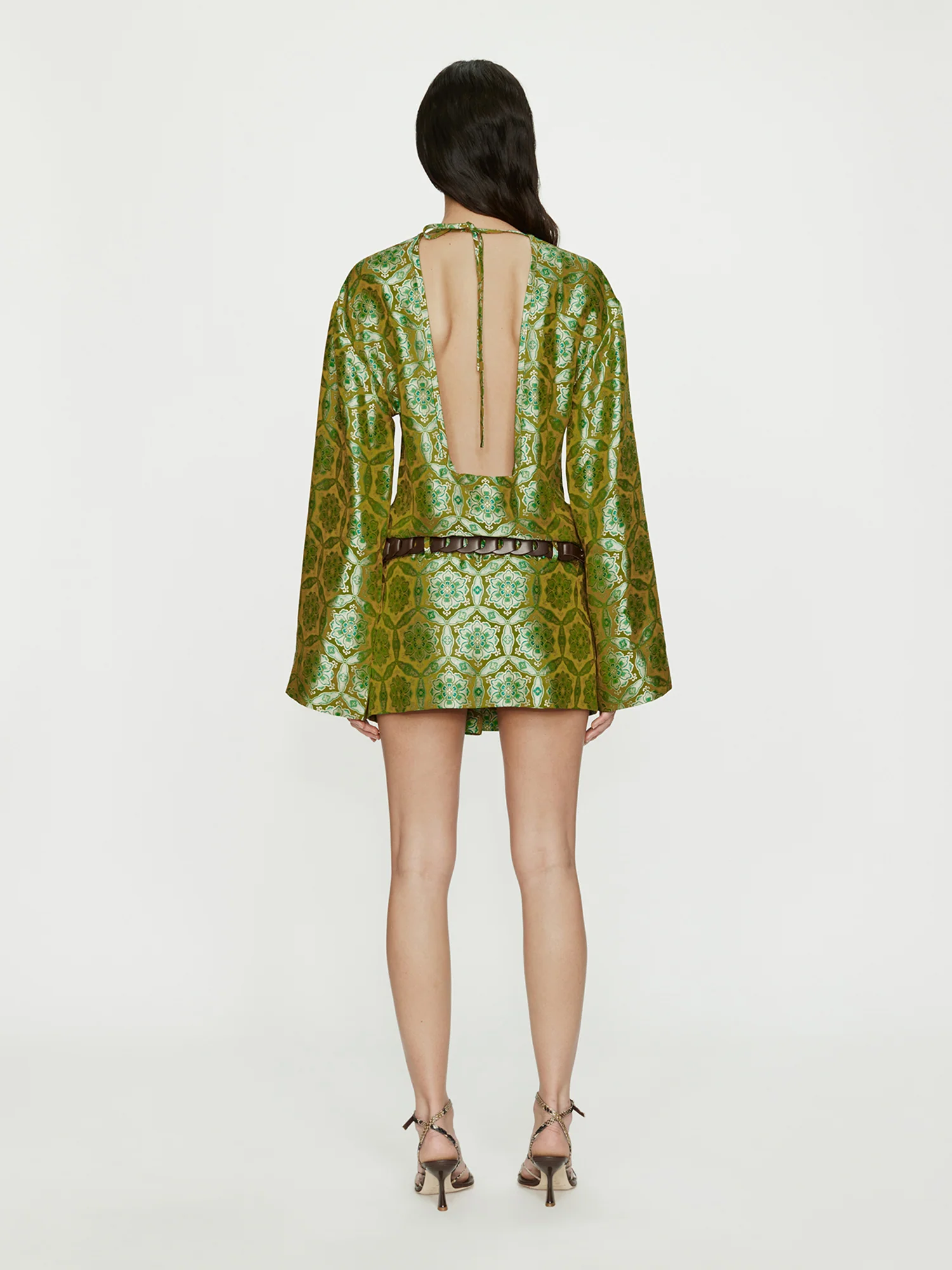 Palmira Leather Belted Long Sleeve Mini Dress - Image 3