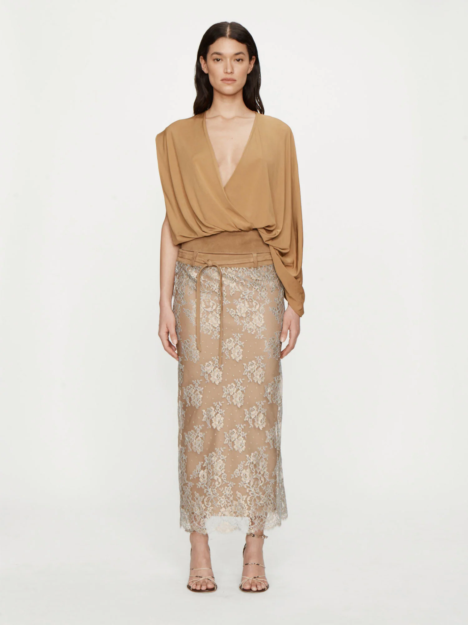 Sèpienne Lace Belted Suede Skirt