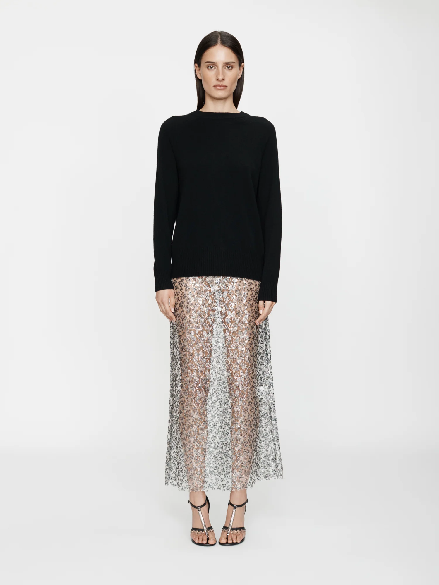 Sequinned Lace Column Skirt