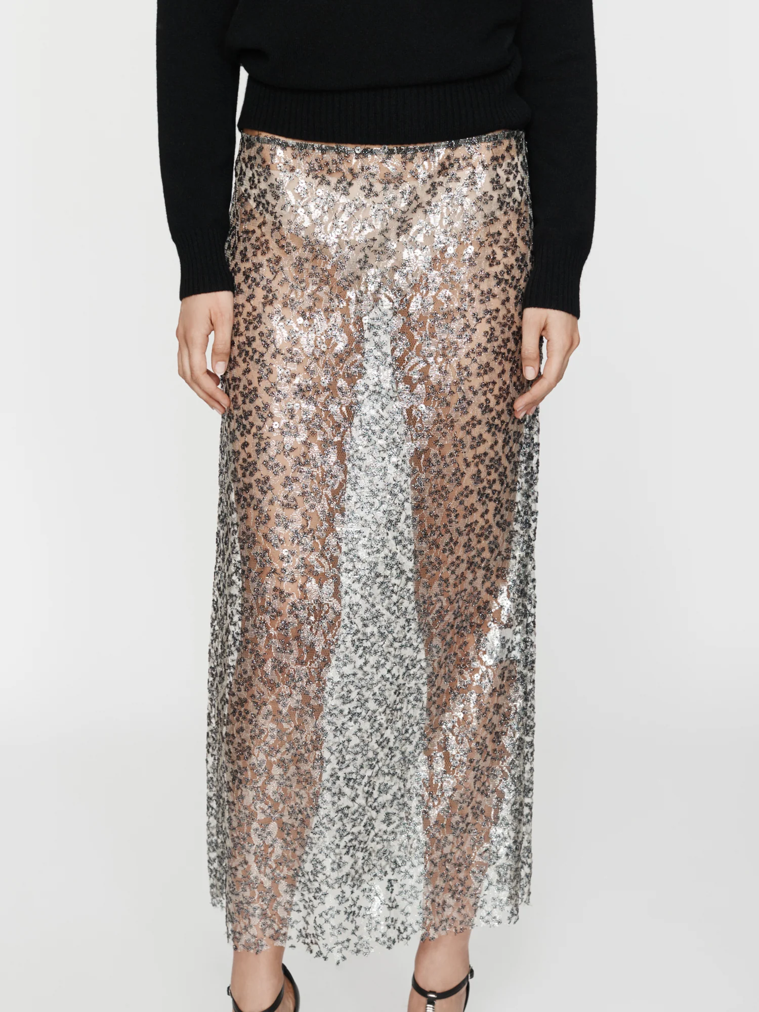 Sequinned Lace Column Skirt - Image 5