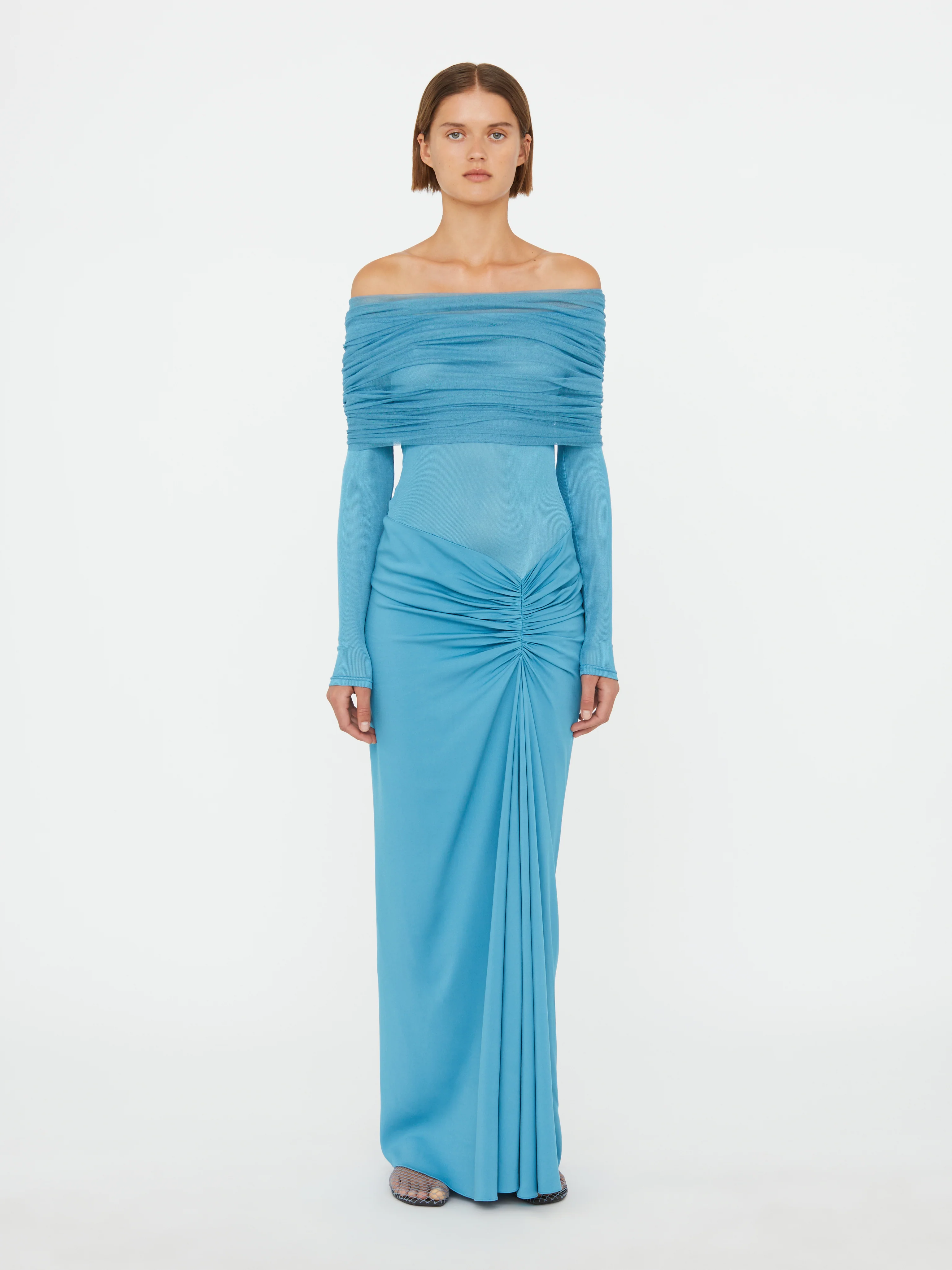 Sonora Veiled Long Sleeve Ruched Dress