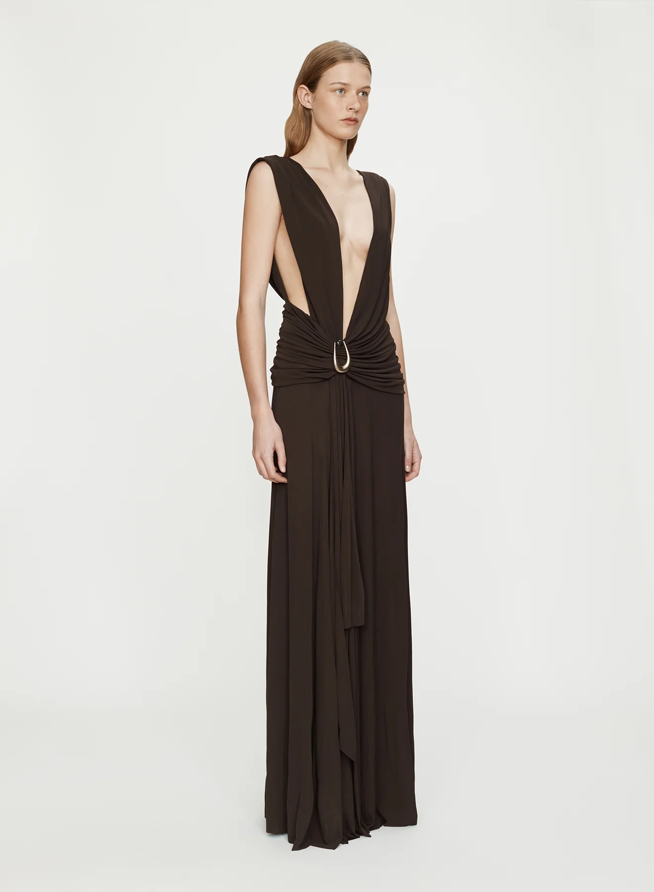 Stone Pin Scarf Drape Long Dress - Image 2