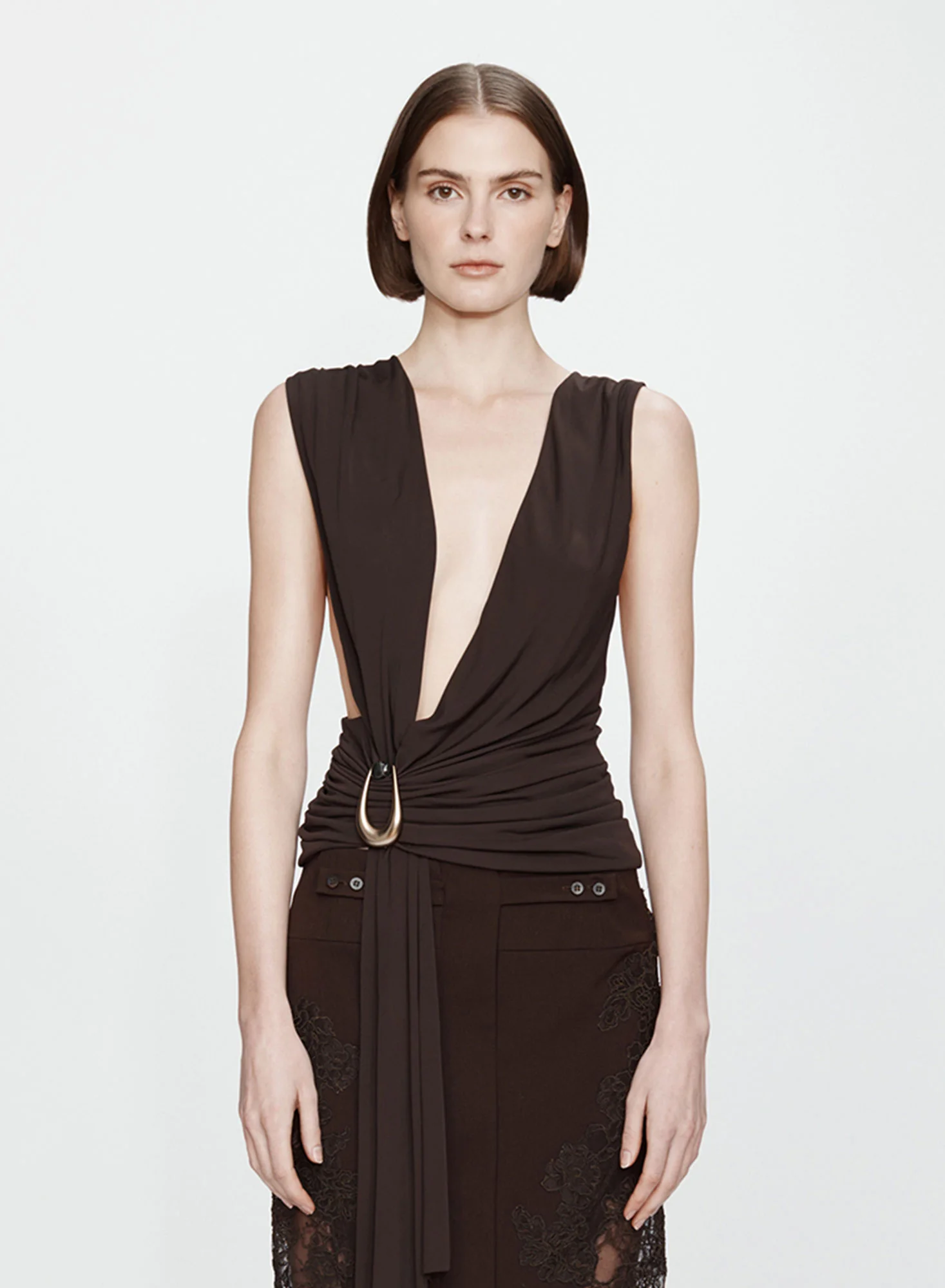 Stone Pin Scarf Drape Top