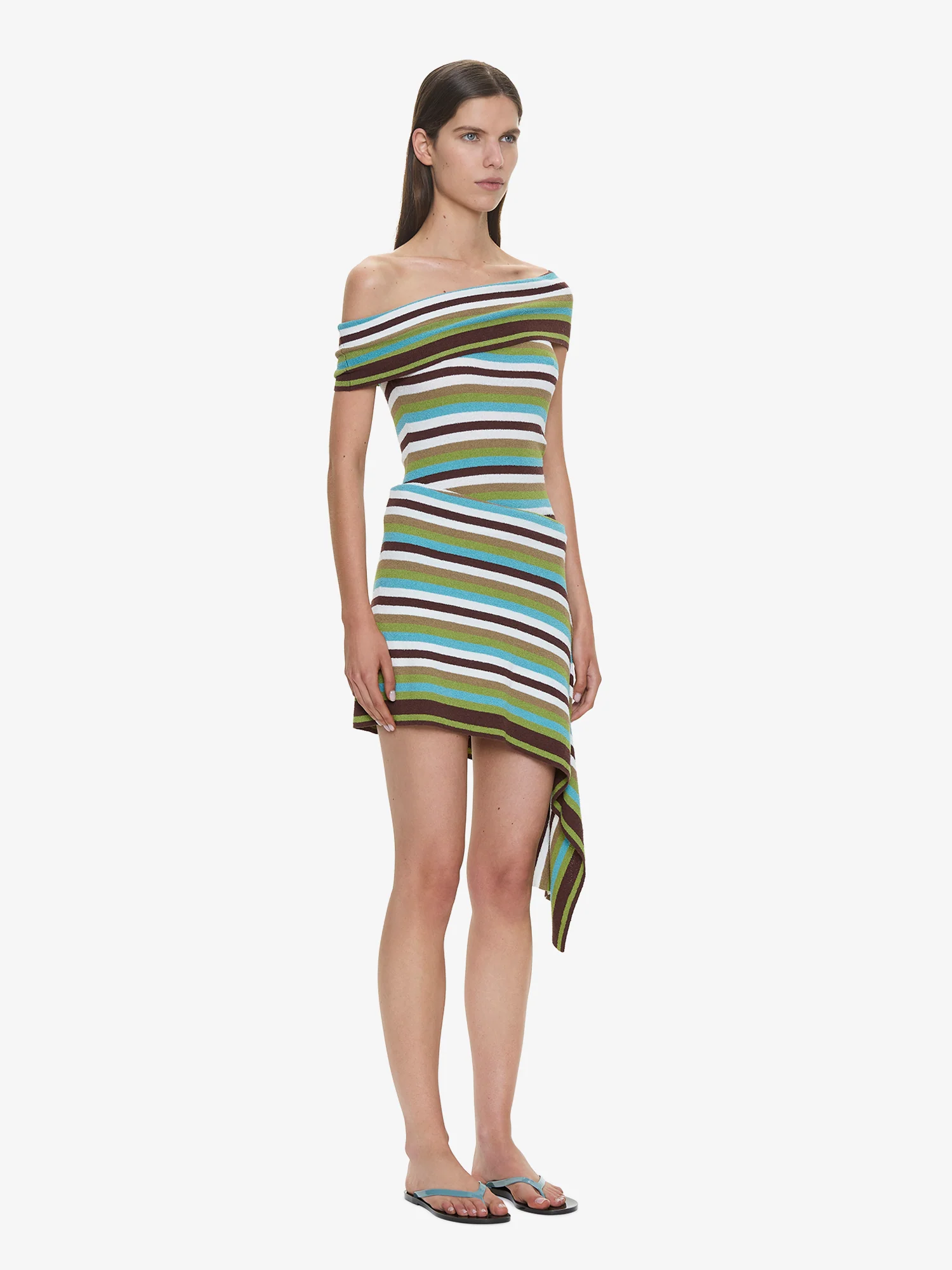 Stripe Knit Extension Drape Mini Dress - Image 2