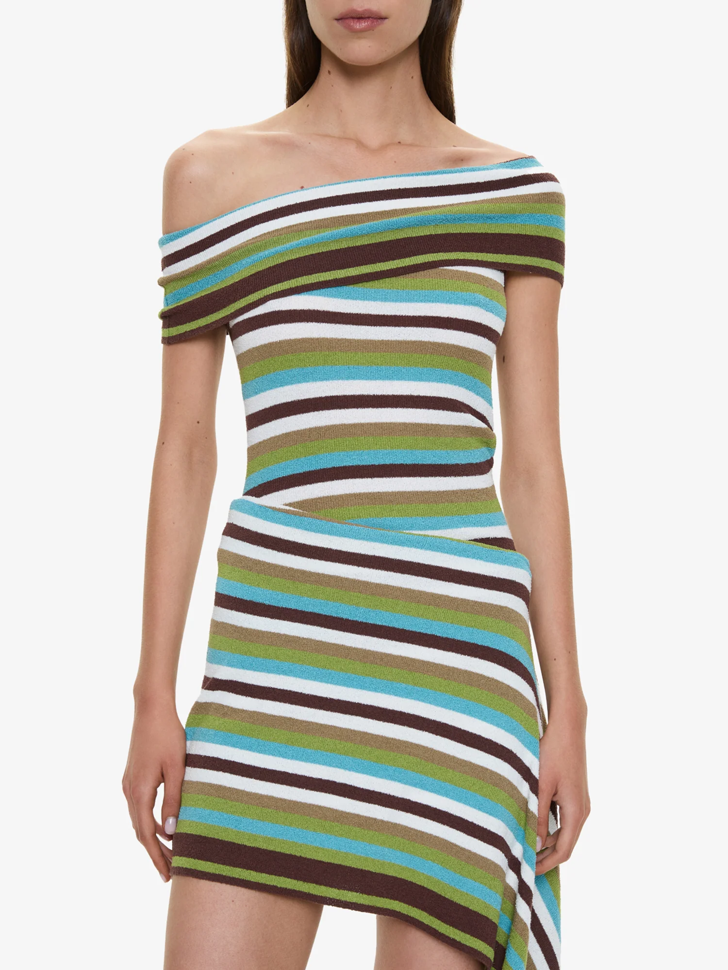 Stripe Knit Extension Drape Mini Dress - Image 3
